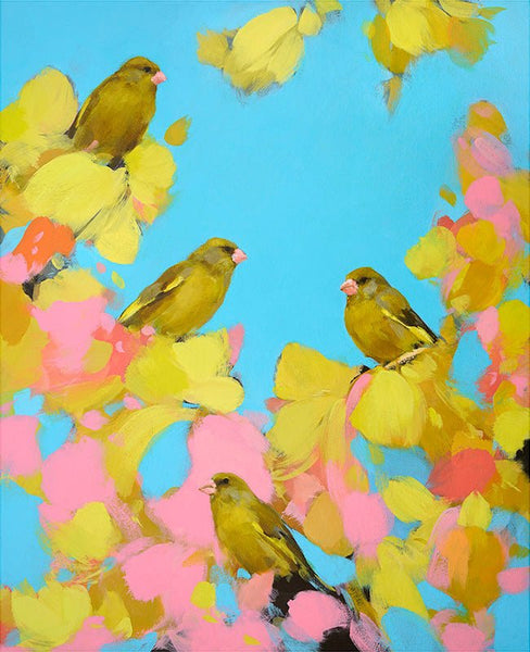 Greenfinches in Pink by Heidi Langridge - Watergate Contemporary
